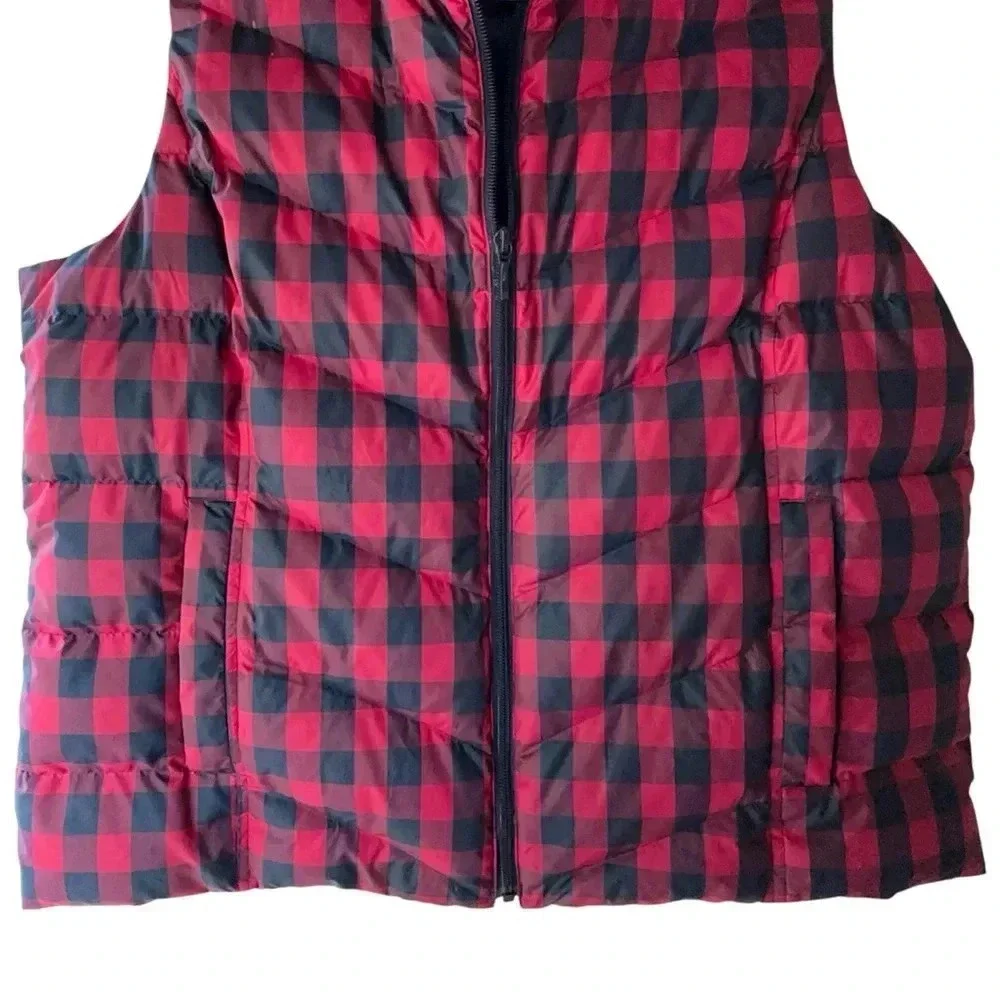 LANDS’ END NWOT DOWN VEST NAVY & RED BUFFALO PLAID POCKETS | SIZE: L / PETITE
